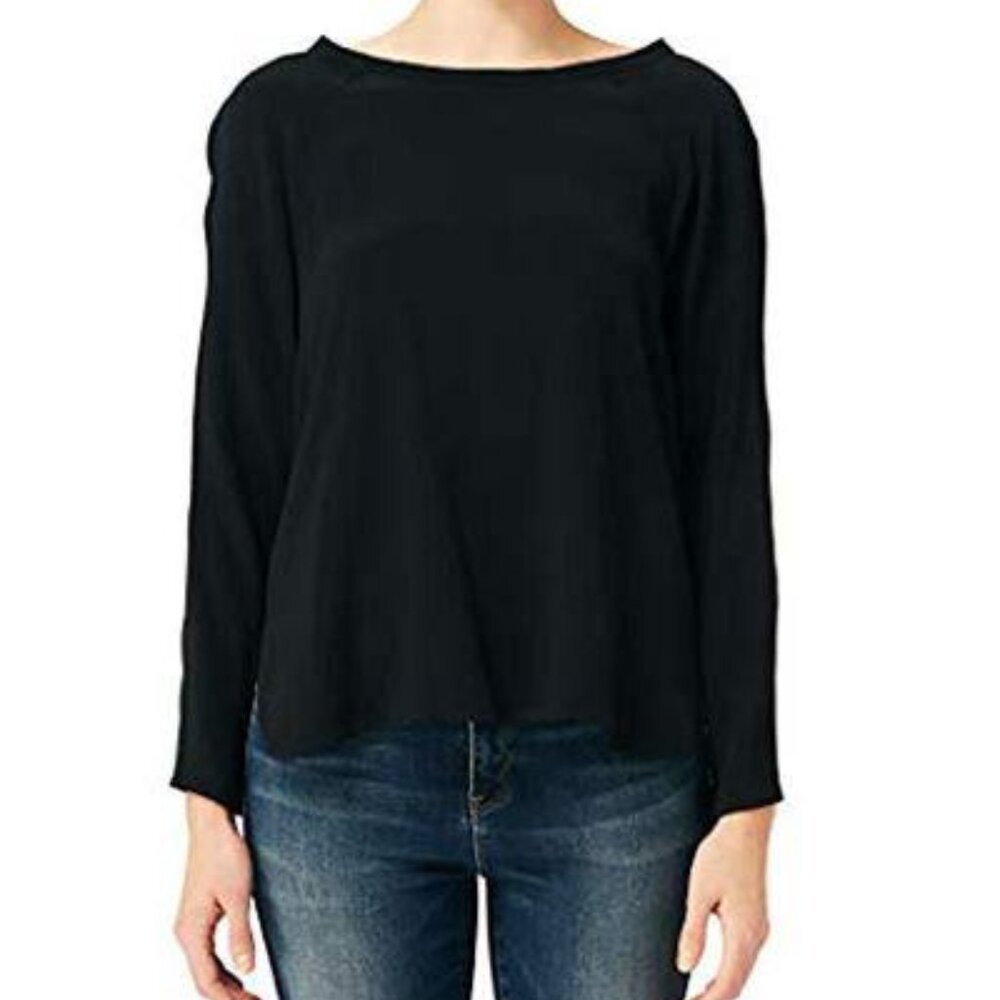 Nicole Miller NY Long Sleeve Satin Top - /Black‎ - S